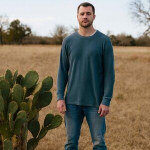 Lands End XL Thermal Long Sleeve Shirt Men XL Blue Waffle Knit Casual Y2K‎ *READ